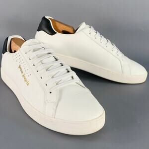 PALM ANGELS Size 9 White Black Leather Lace-Up Low Top Sneakers